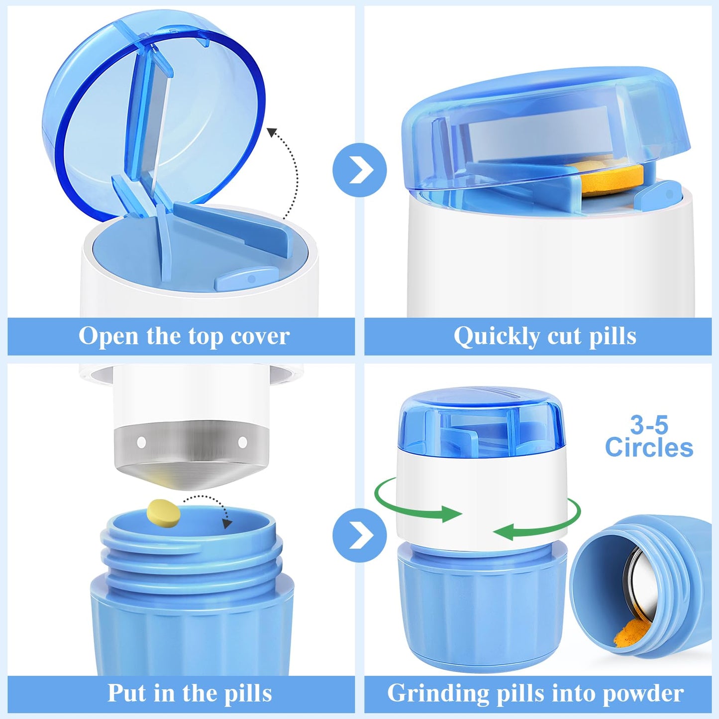 Fullicon portable pill grinder chamber demonstrating fine powder pulverization mechanism.