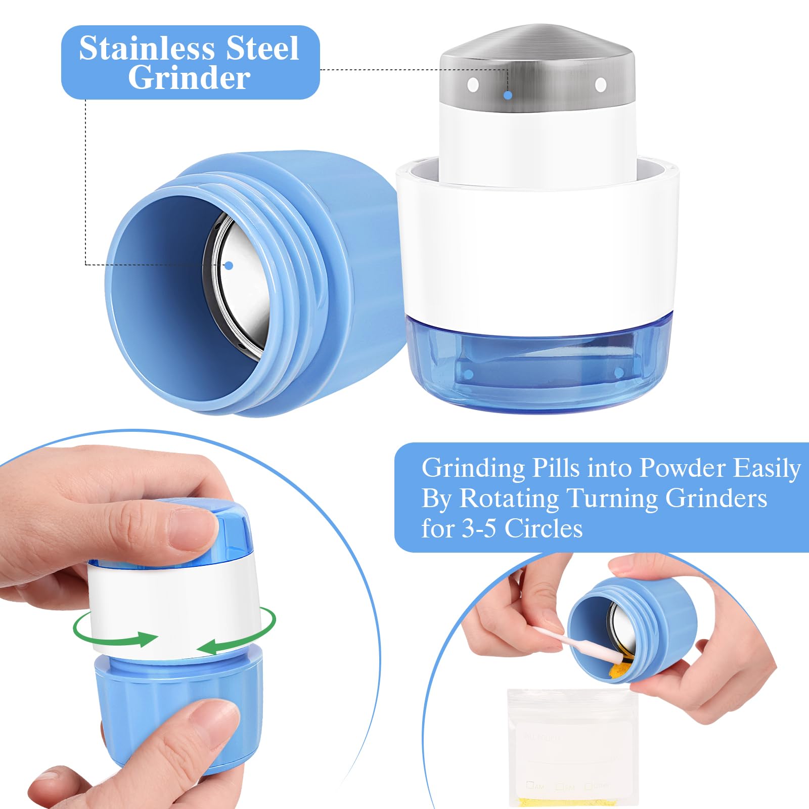 Fullicon 3 in 1 premium medication tool being used to prepare pet medicine powder easily.