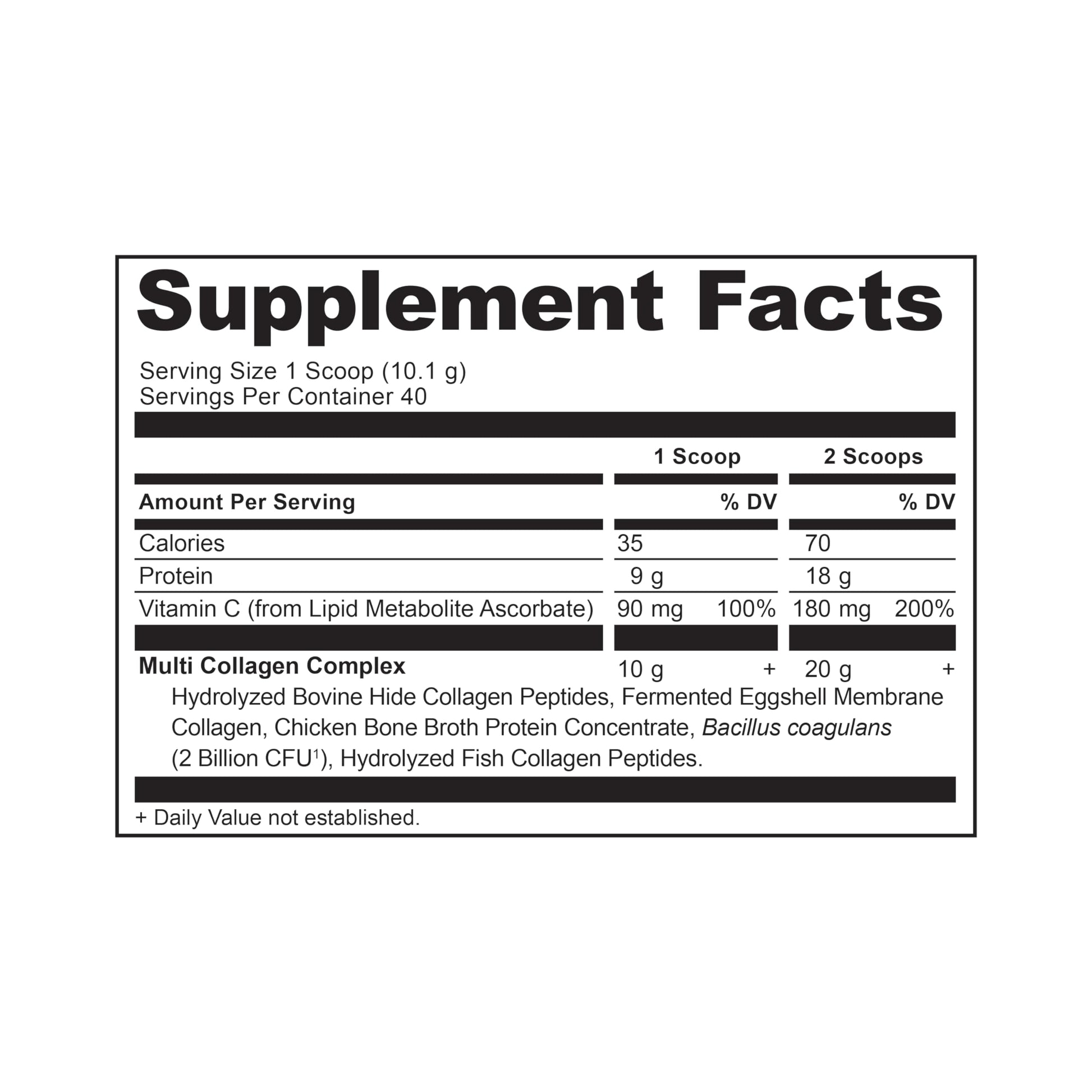 Gluten free and non GMO verified unflavored multi collagen peptides container label