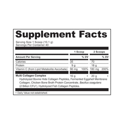 Gluten free and non GMO verified unflavored multi collagen peptides container label