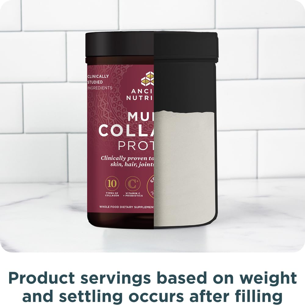 Ancient nutrition multi collagen protein powder showing four real food sources