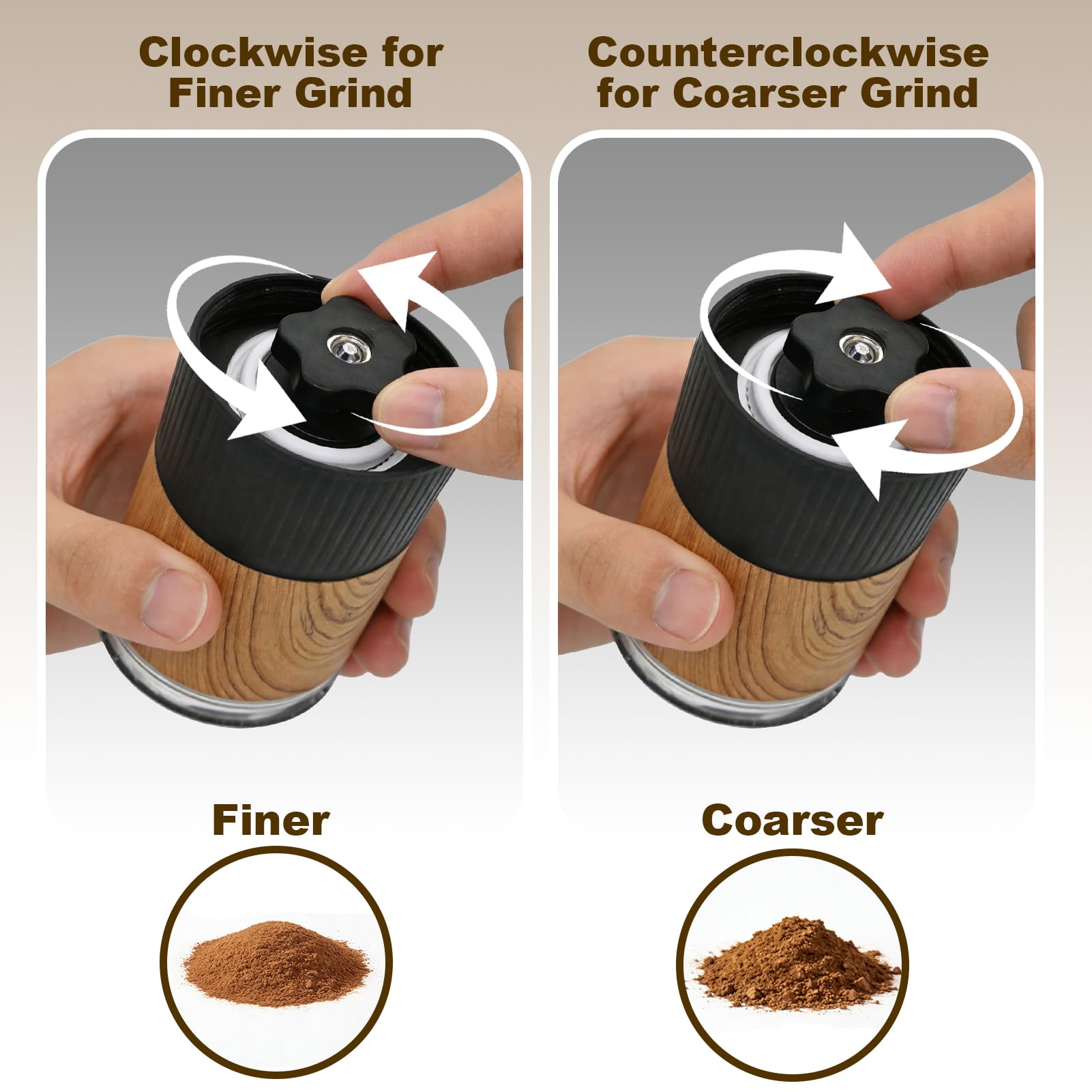Xylira manual tablet grinder disassembled into separate pieces highlighting the adjustable ceramic burr mechanism.