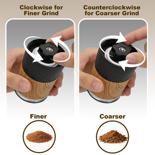 Xylira manual tablet grinder disassembled into separate pieces highlighting the adjustable ceramic burr mechanism.