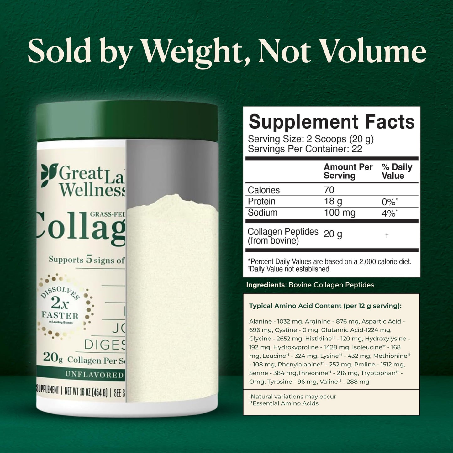 Great Lakes Wellness non GMO keto certified collagen peptides container on a kitchen counter
