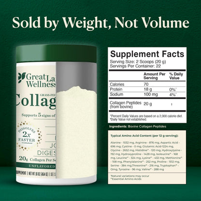 Great Lakes Wellness non GMO keto certified collagen peptides container on a kitchen counter