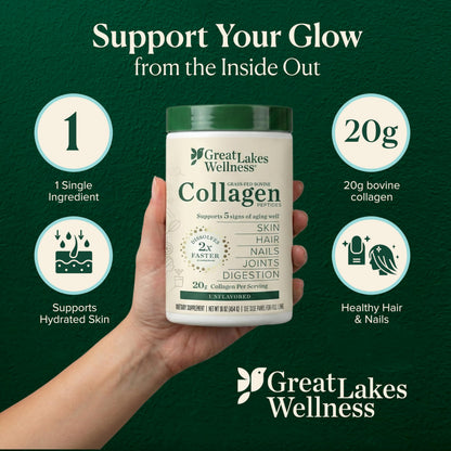 Great Lakes Wellness Types I and III collagen supplement container displaying dietary certifications
