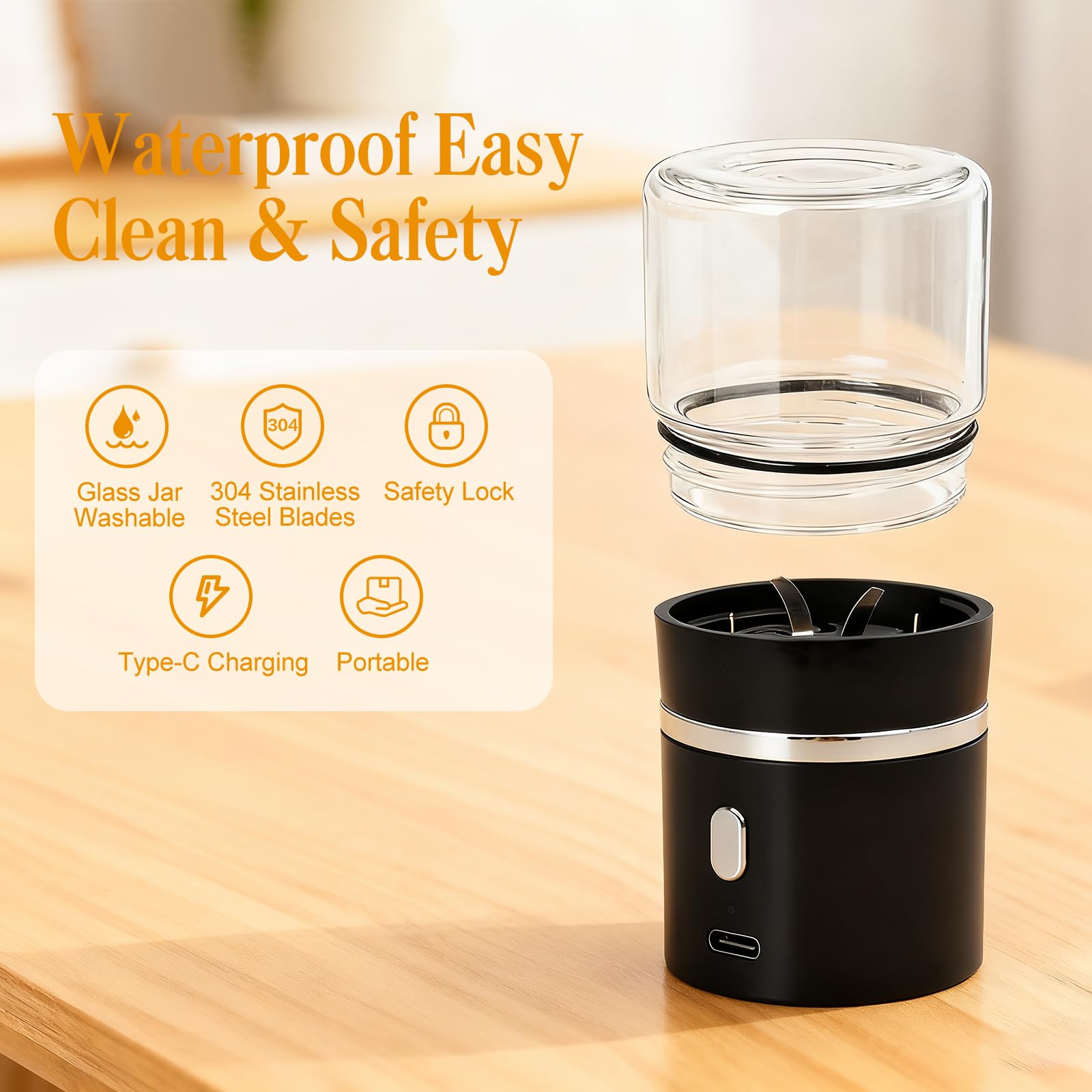Rechargeable small pill pulverizer showing the stainless steel blades close up