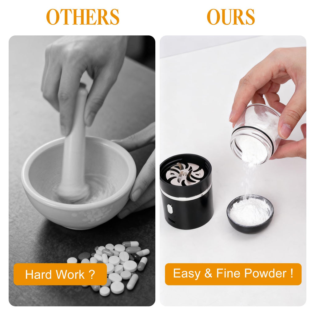 Spacenight electric wellness supplement grinder alongside the included travel organizer case
