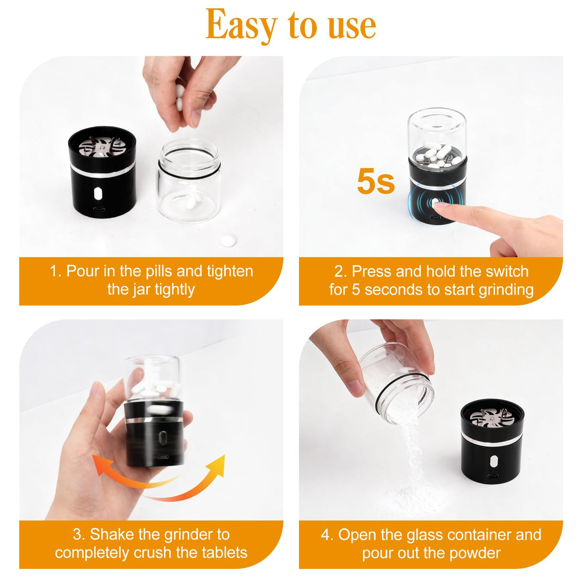 Waterproof medical pill crusher being rinsed under tap water for easy cleaning