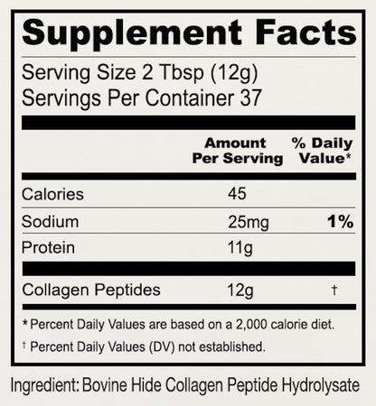 Scoop of unflavored bovine collagen peptides highlighting its fine dissolvable texture.