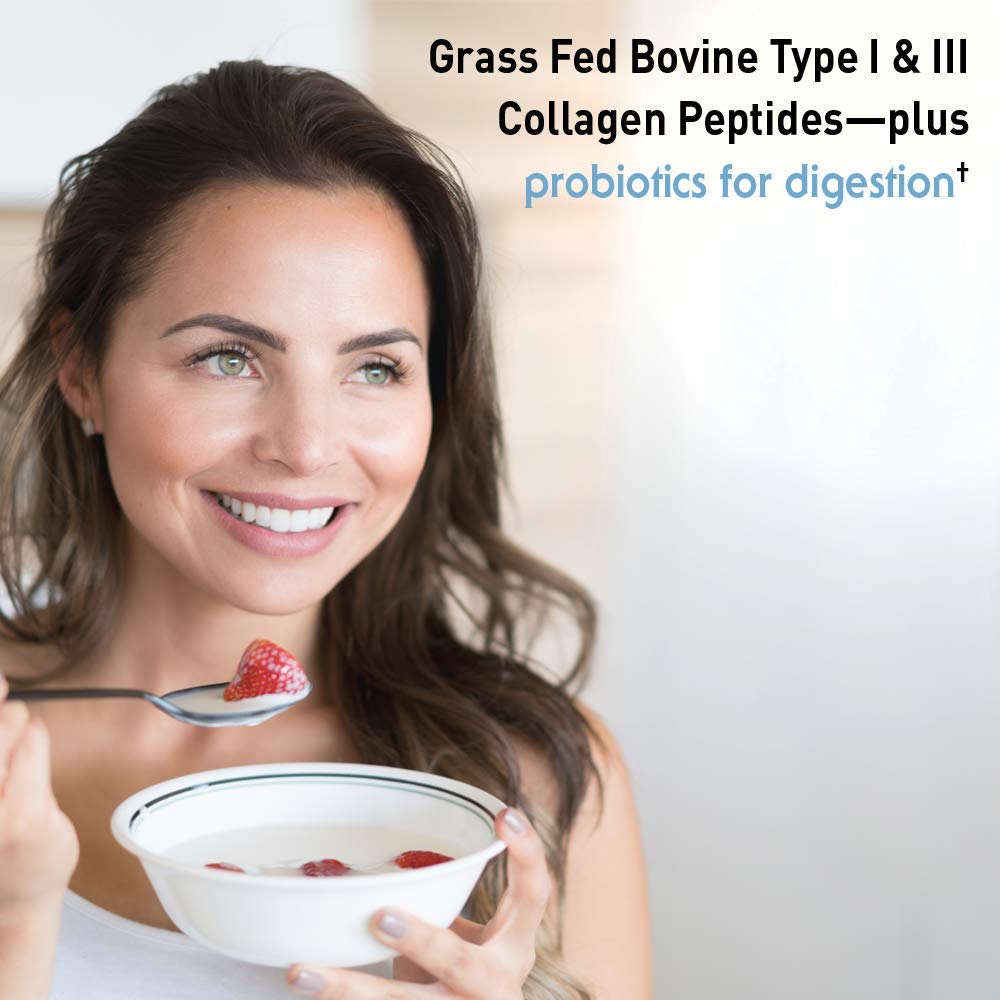 Unflavored collagen peptides supplement tub highlighting Type I and III protein benefits