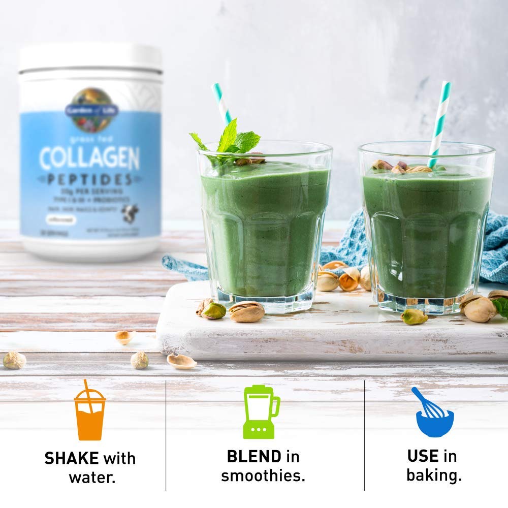 Back label of Garden of Life Grass Fed Collagen Peptides detailing clean ingredients list