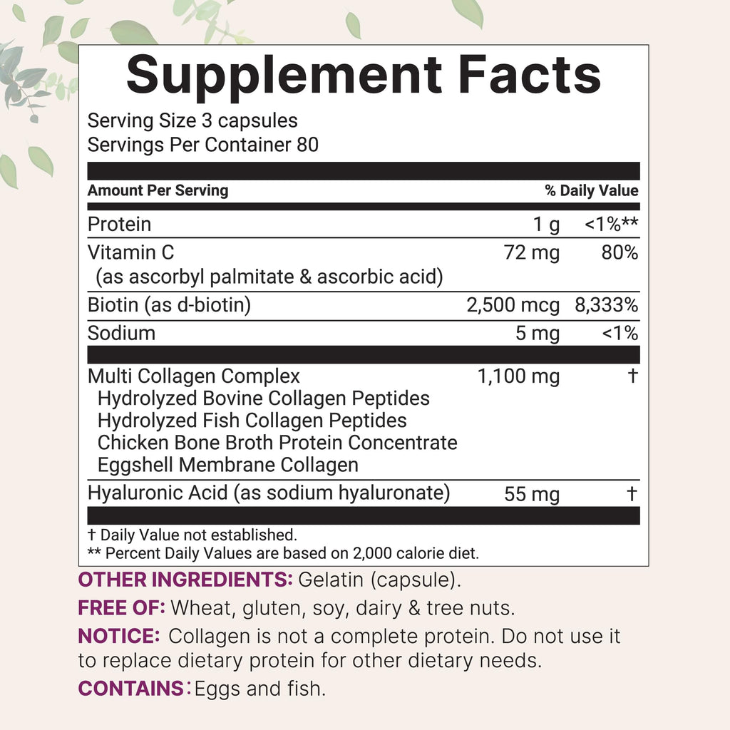 Micro Ingredients Multi Collagen Pills bottle displaying supplement facts list and dosage recommendations.