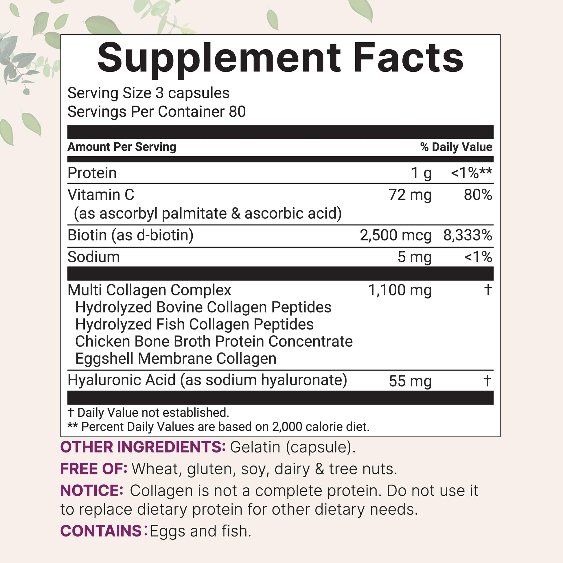 Micro Ingredients Multi Collagen Pills bottle displaying supplement facts list and dosage recommendations.