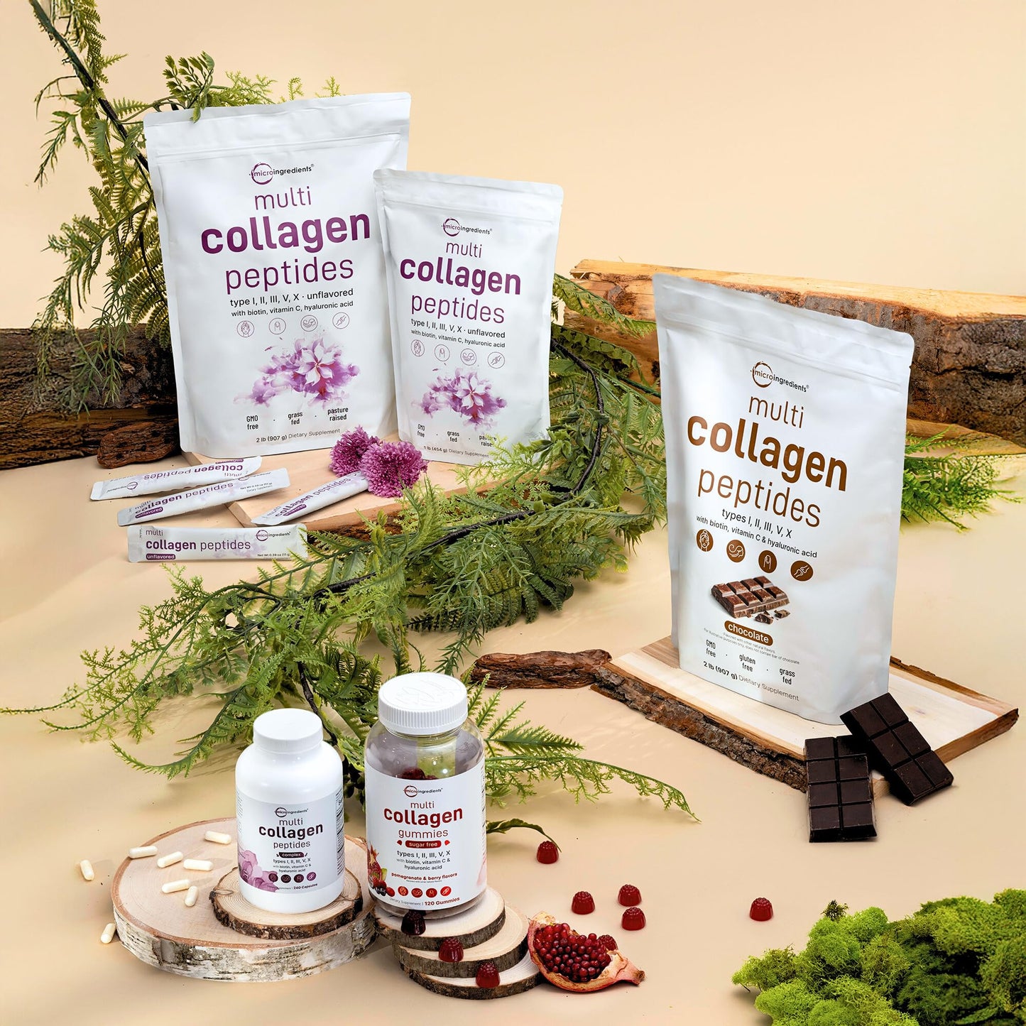 Micro Ingredients multi collagen pills packaging detailing gluten free and keto friendly certifications.
