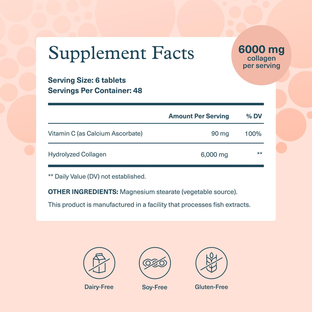 Youtheory Collagen Advanced Formula bottle showing the nutritional facts and ingredients list.