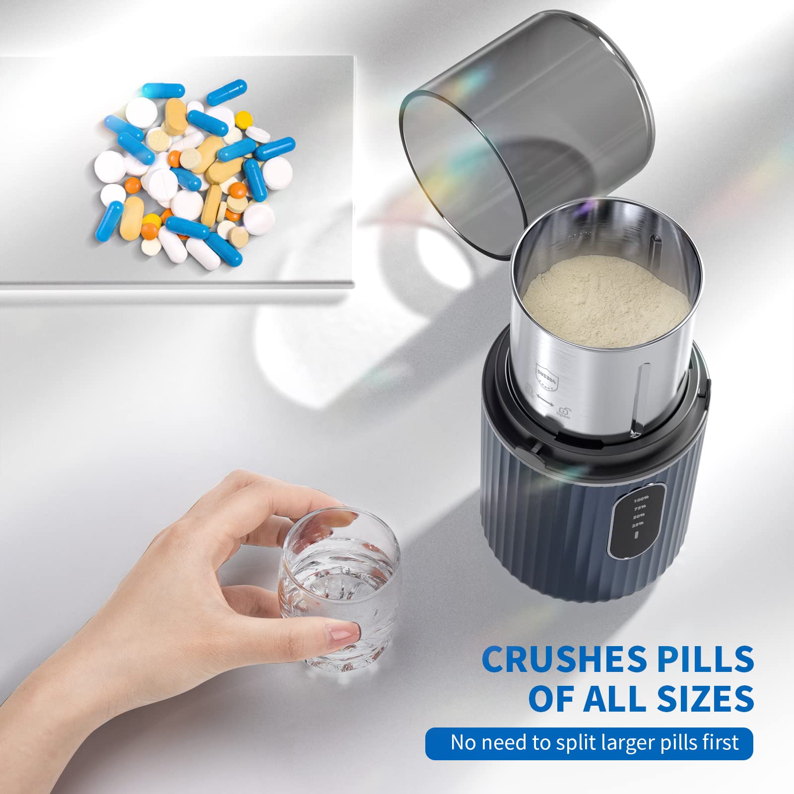 Dual-use cleaning brush and scooping spoon accessory set alongside the device