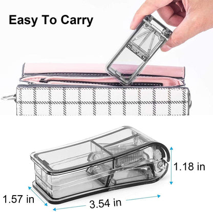 FANSTINOW gray pill cutter package contents showcasing the complete travel kit