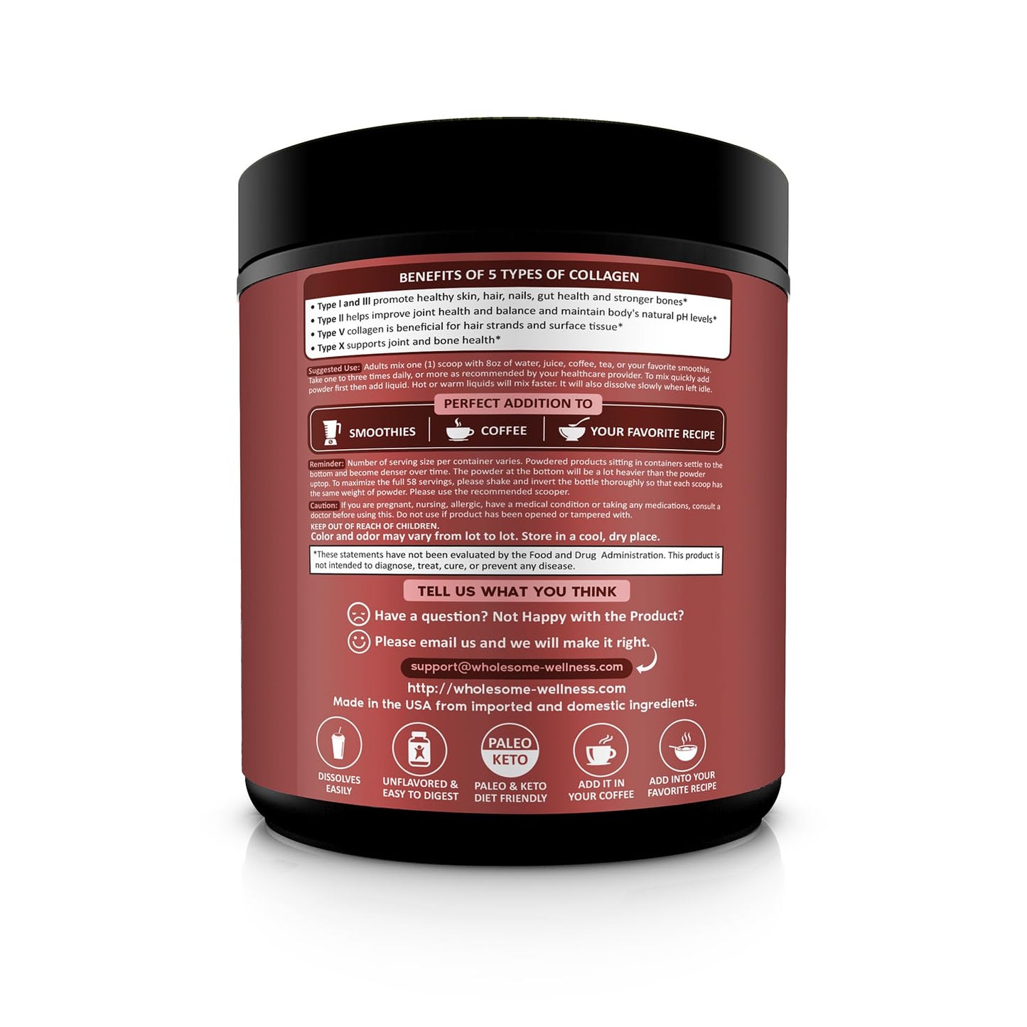 Scoop of hydrolyzed multi collagen peptides powder being poured into a morning coffee mug