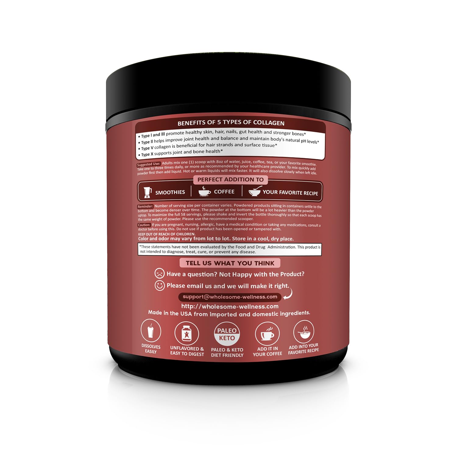 Scoop of hydrolyzed multi collagen peptides powder being poured into a morning coffee mug