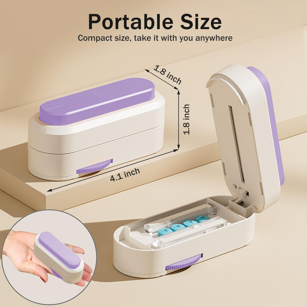 Non slip silicone base stabilizing the purple multi tablet cutter on counter