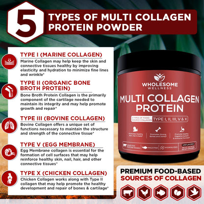 Premium grass fed and wild caught multi collagen peptides container beside a fresh fruit smoothie