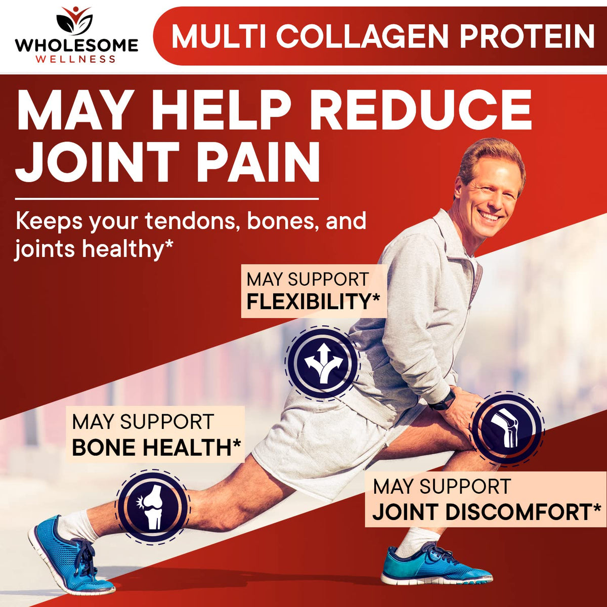 Wholesome Wellness multi collagen peptides 16 ounce tub showing serving size and directions text