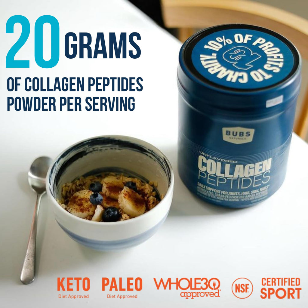 BUBS Naturals grass fed collagen peptides powder scoop showing texture