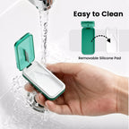 Aigret Future BPA-free pill splitter being pressed down safely by user