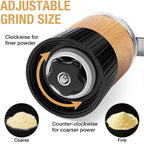 Feiorn manual pill pulverizer with elongated crank handle showing wood finish.