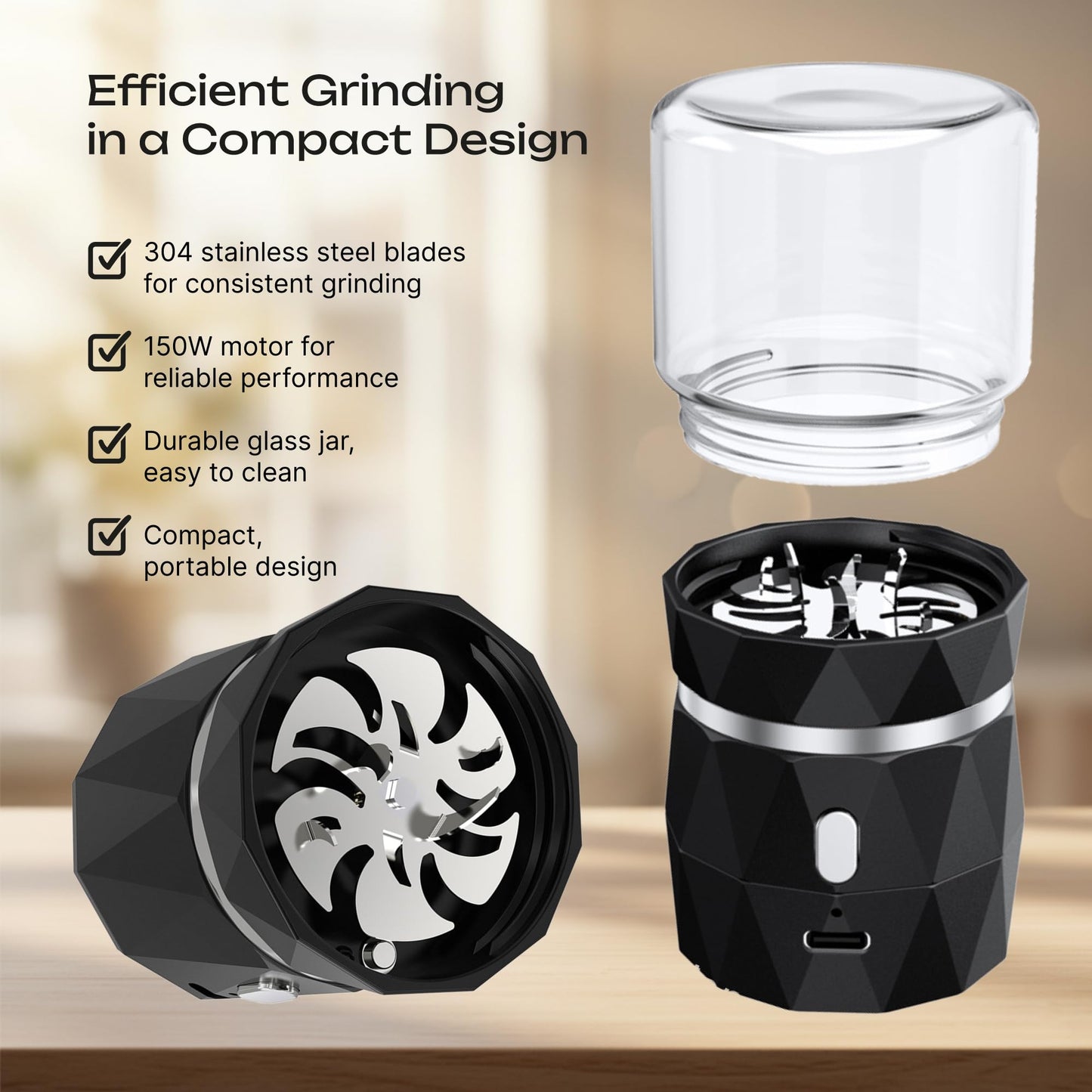 InsurMedic electric medicine pulverizer with glass storage jar and stainless steel blades