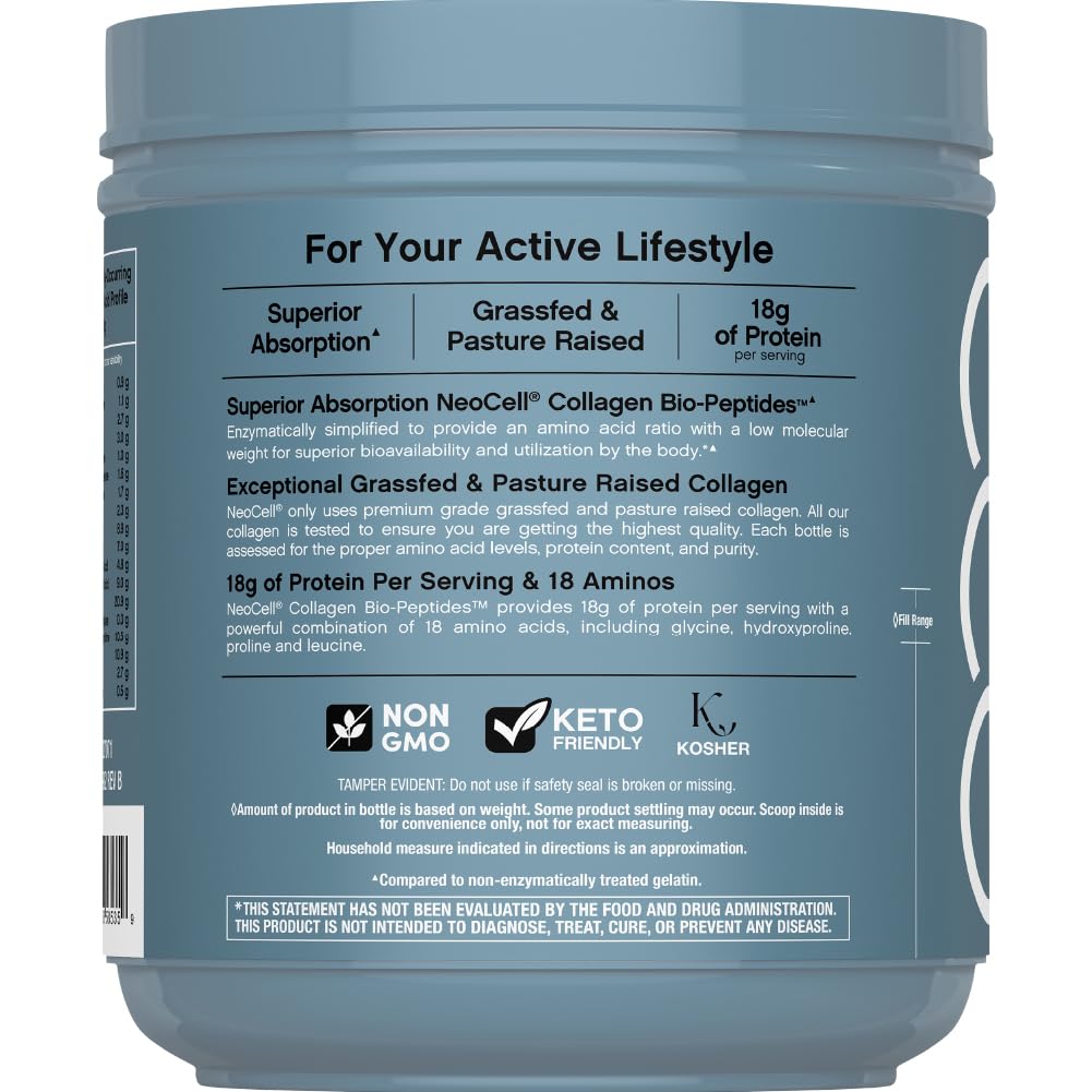 Unflavored hydrolyzed collagen supplement powder from NeoCell for skin elasticity and joint health.