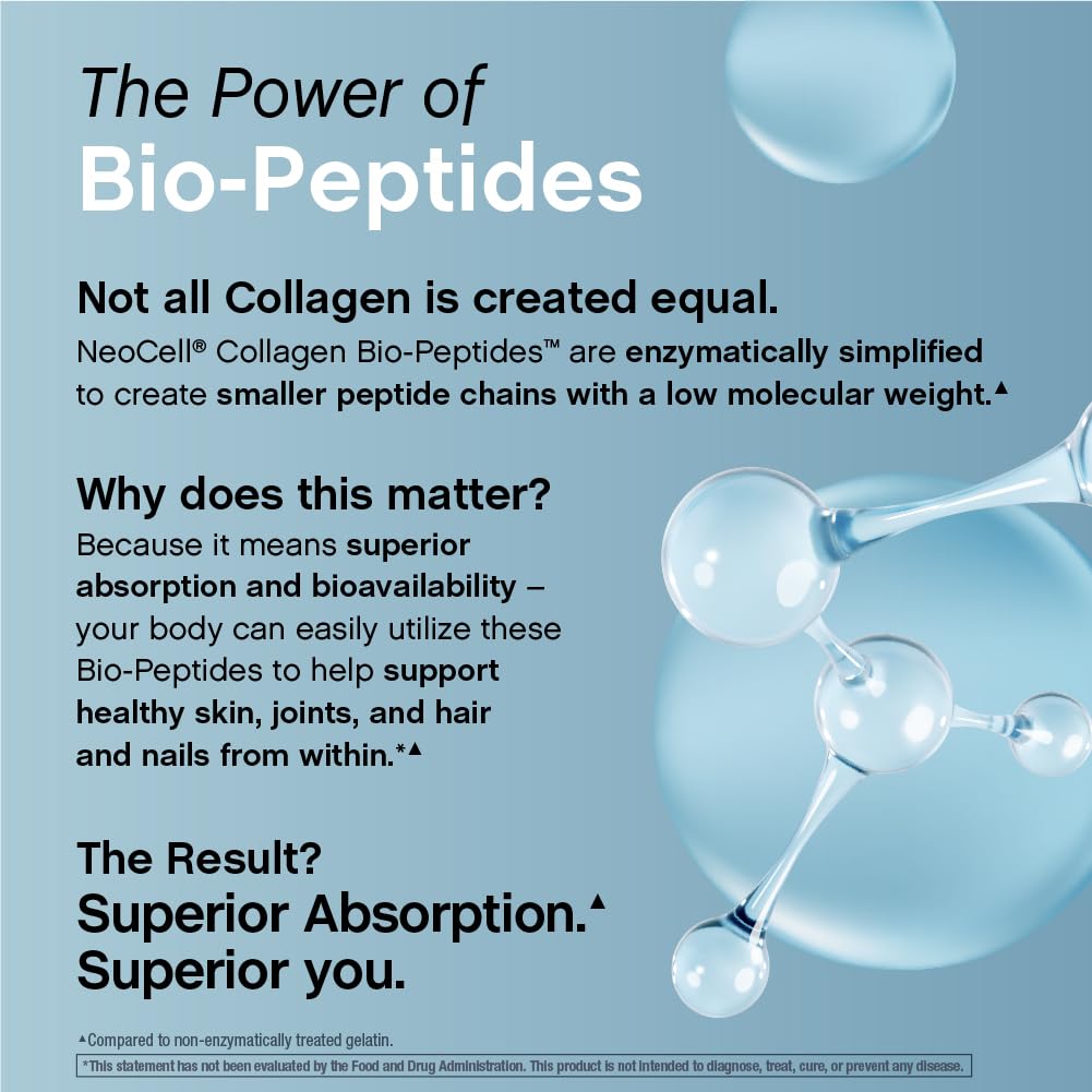 Nutritional facts label on the back of NeoCell 22 Ounce collagen peptides container.