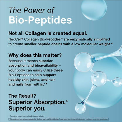 Nutritional facts label on the back of NeoCell 22 Ounce collagen peptides container.