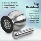 Ergonomic pestle and curved mortar design for fine powder supplement grinding
