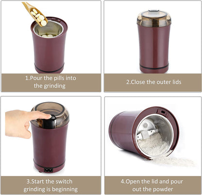 Multi-use dry ingredient spice and vitamin grinder with detachable power cord