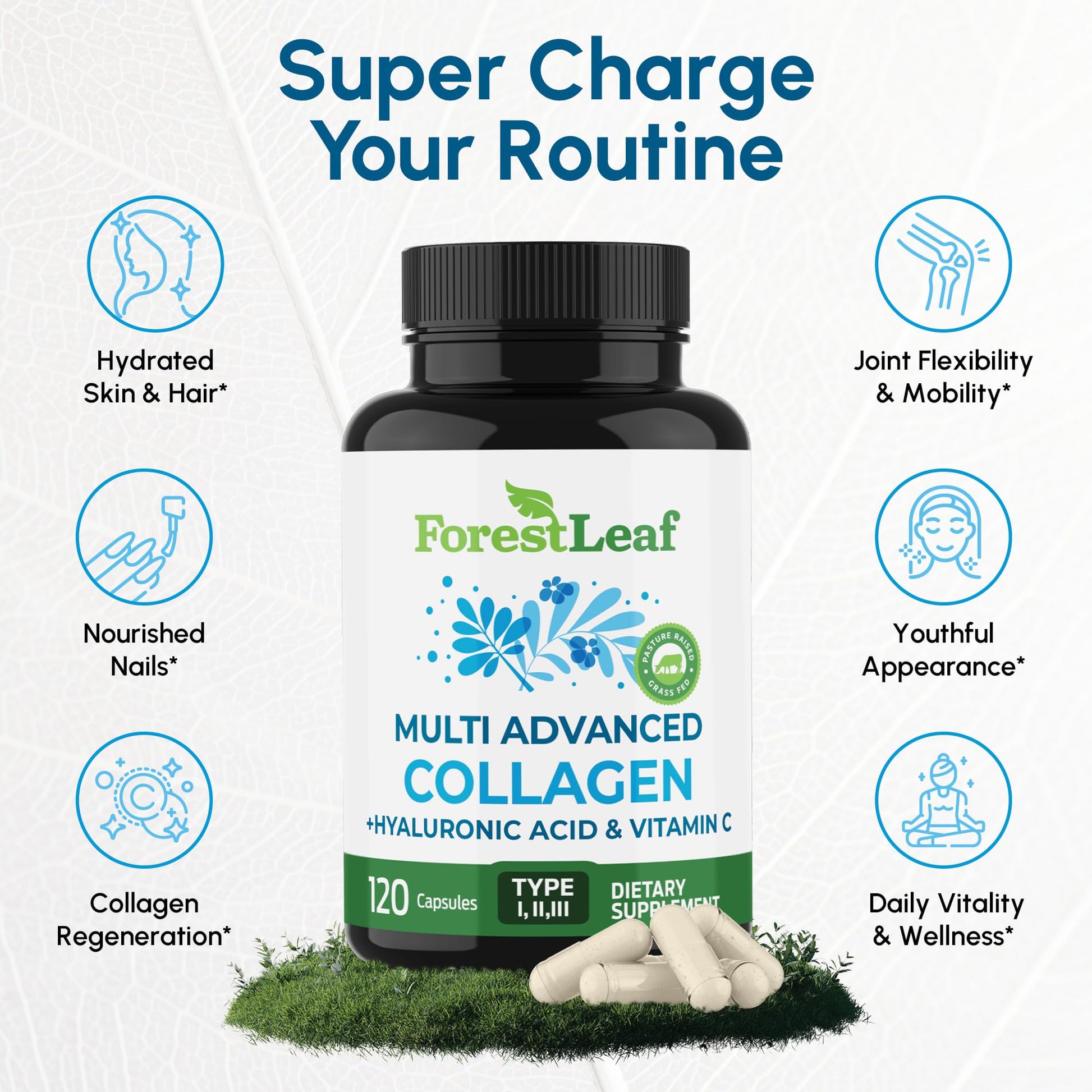 Hydrolyzed collagen types 1 2 and 3 supplement with hyaluronic acid ingredients