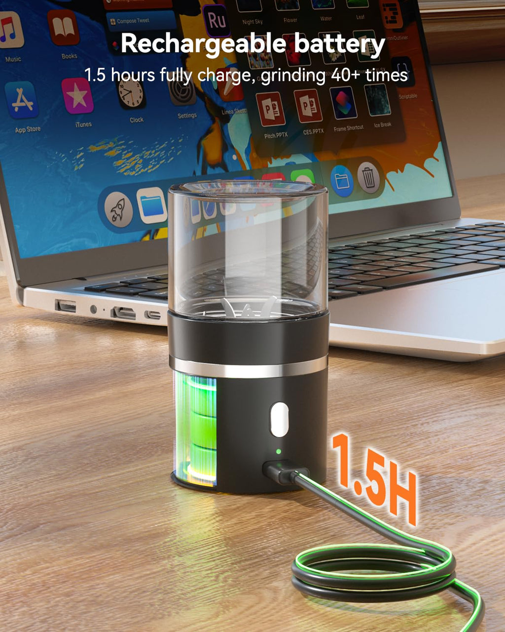 Multi angle grinding cordless medicine crusher with detachable glass jar