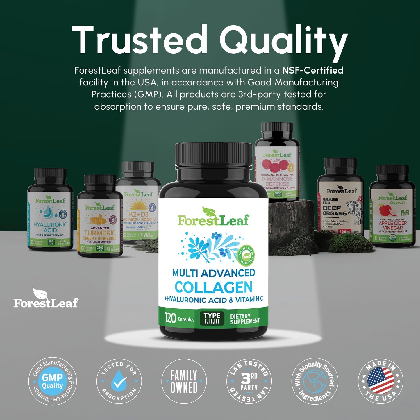 ForestLeaf multi advanced collagen 120 veggie capsules for skin hydration
