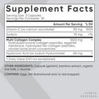 Sports Research multi collagen complex dietary supplement bottle angled display for wellness.