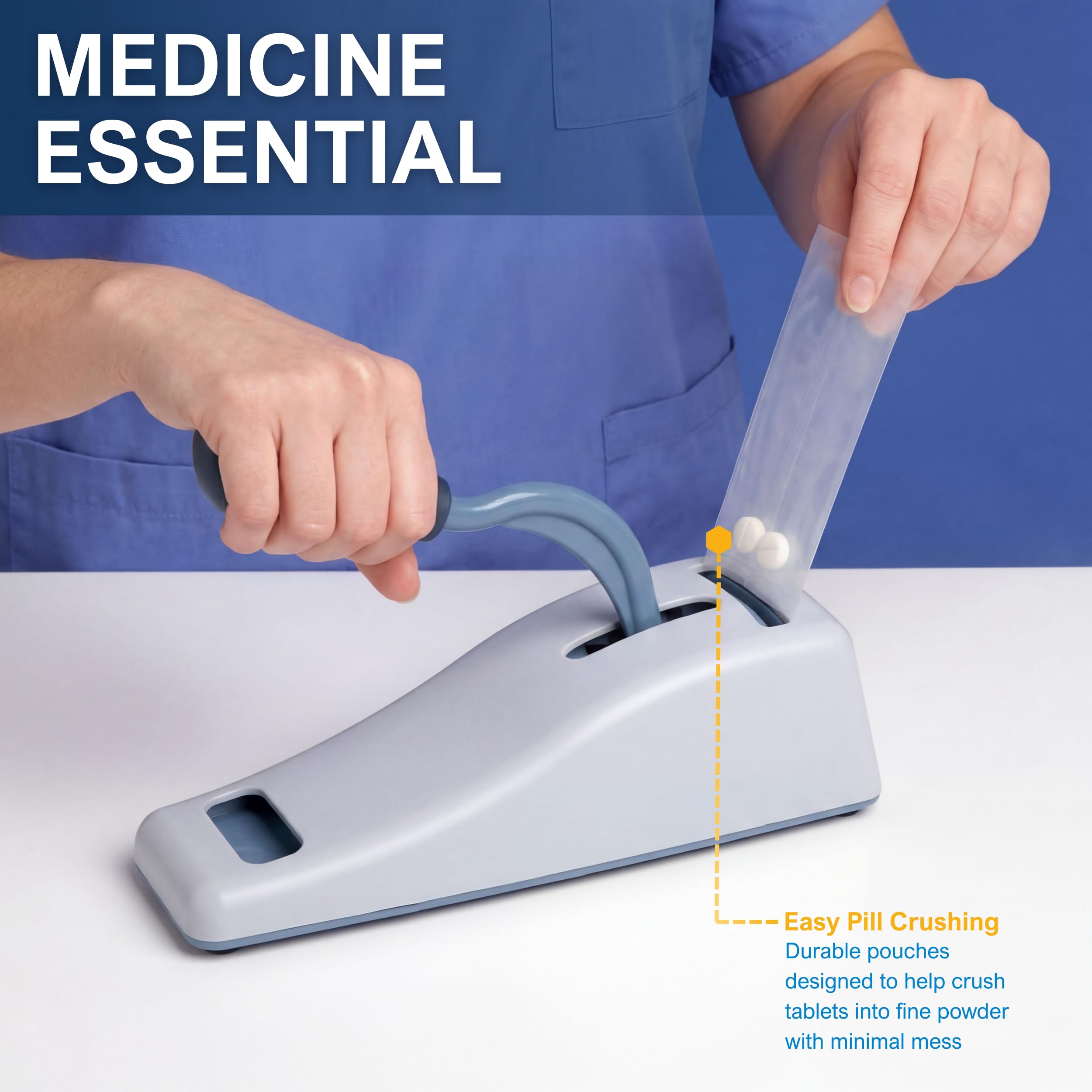 Clear medical grade tablet crushing bags showing 7 mil thick heavy duty plastic material