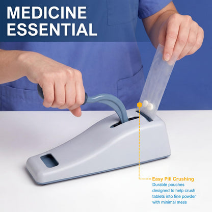 Clear medical grade tablet crushing bags showing 7 mil thick heavy duty plastic material