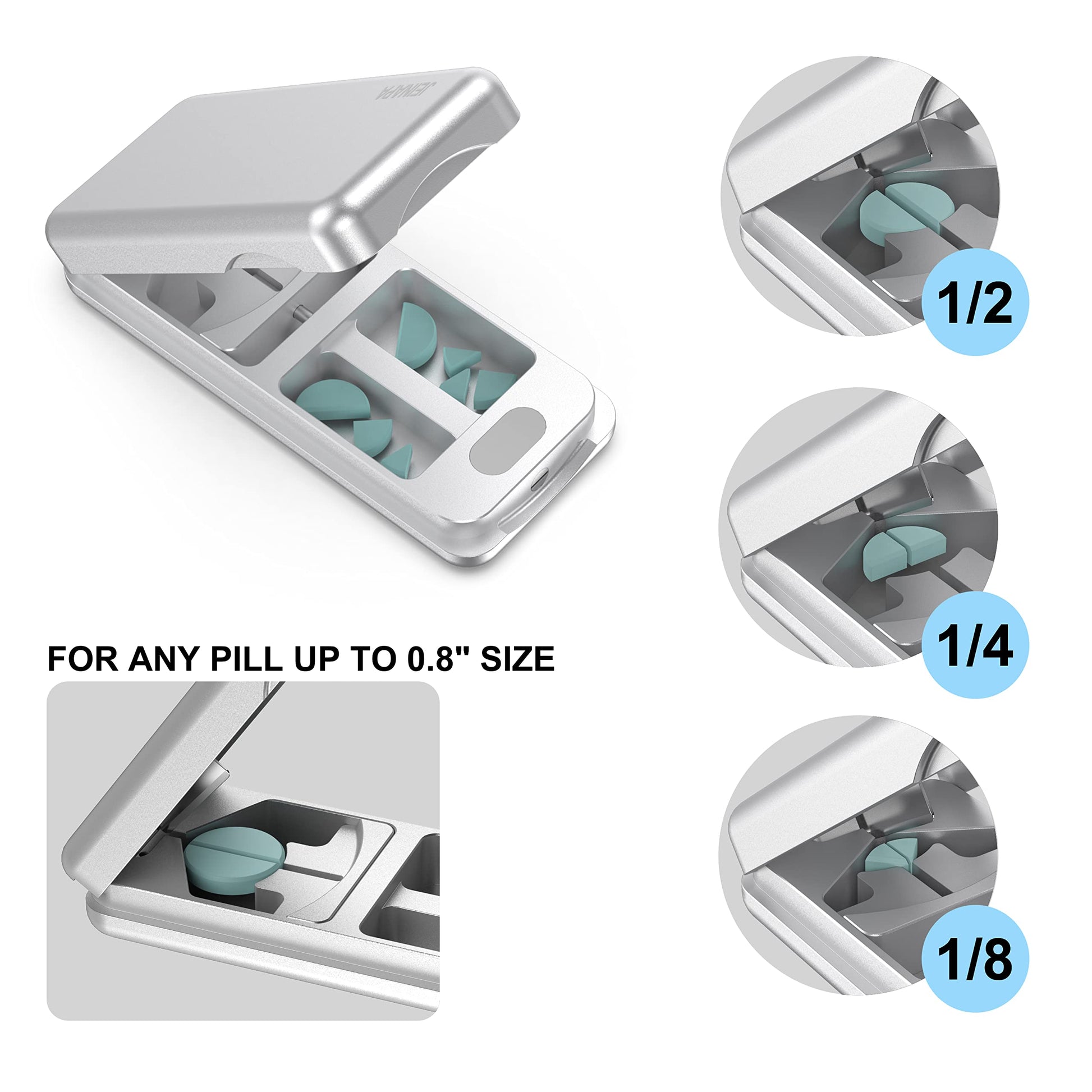 JEINAPA pill splitter device inside its genuine leather case