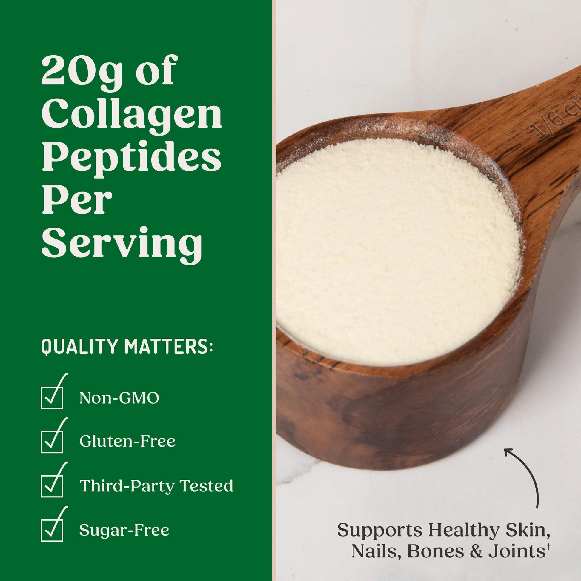 Scoop of hydrolyzed bovine collagen powder being mixed into a morning hot coffee beverage.