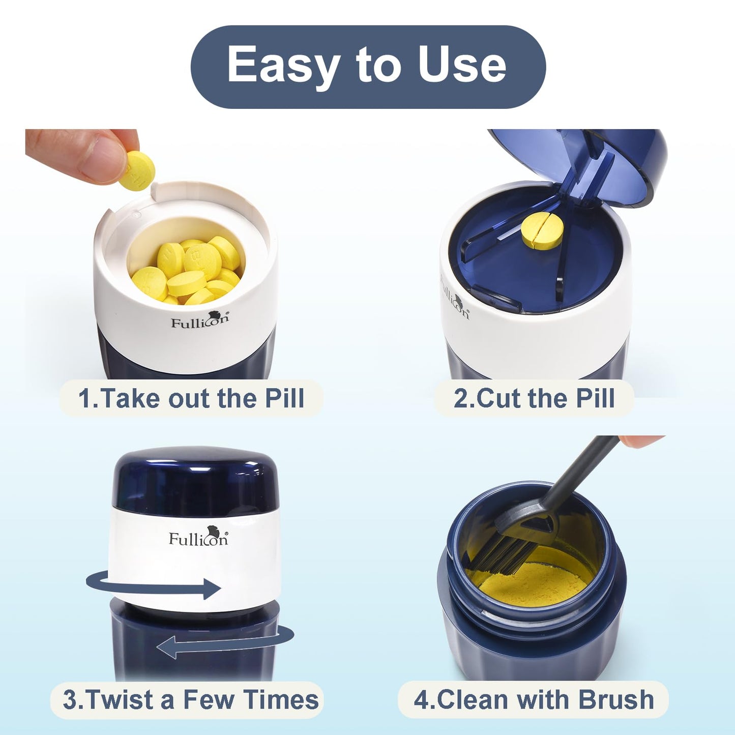 Compact portable medicine crusher with integrated storage compartment open