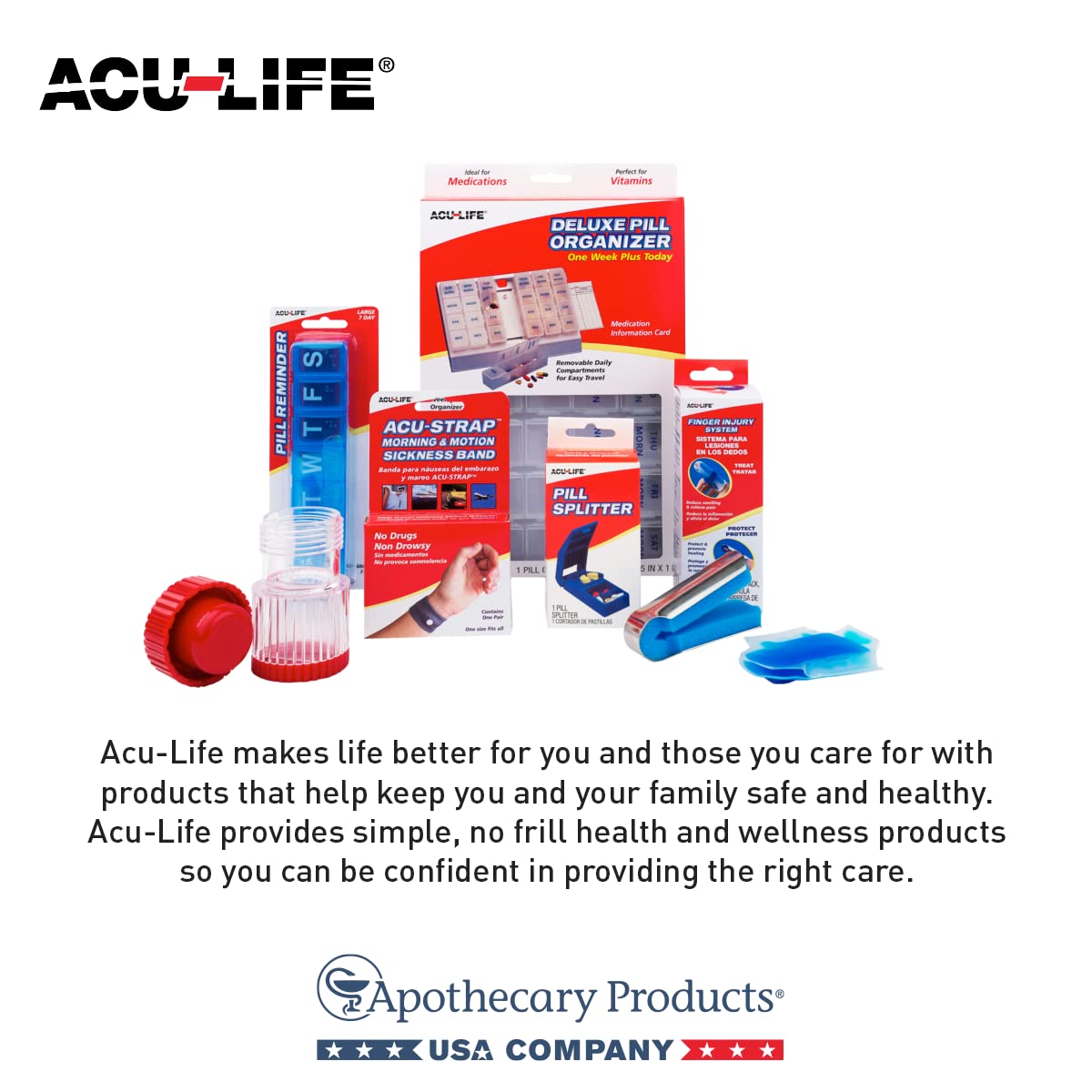 Packaging view of the authentic USA imported Acu-Life single count pill splitter.