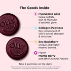 OLLY skin hydration beauty gummies packaging highlighting hyaluronic acid and collagen peptides