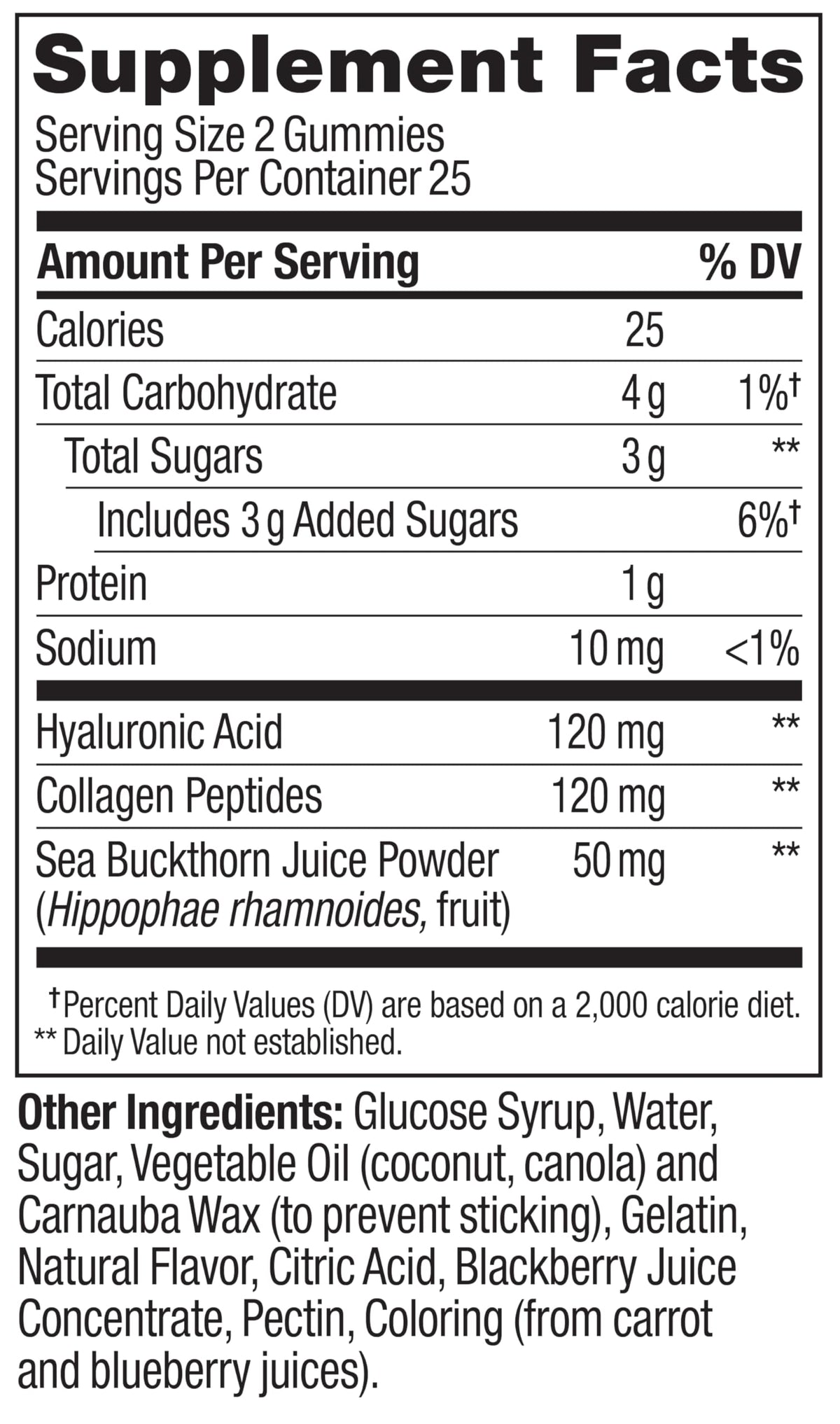 Side view of imported USA OLLY beauty vitamins emphasizing gluten free formula details