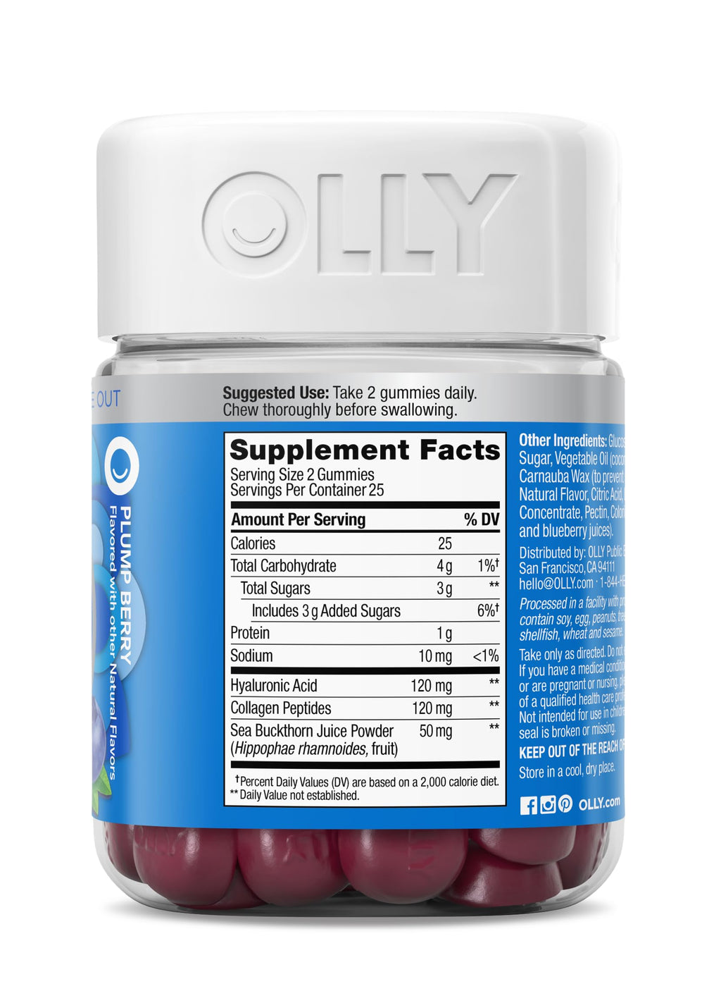 OLLY premium ingestible skincare gummies for deep tissue cellular hydration and elasticity
