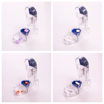 Side profile of the travel friendly clear polycarbonate tablet splitter for daily medication.